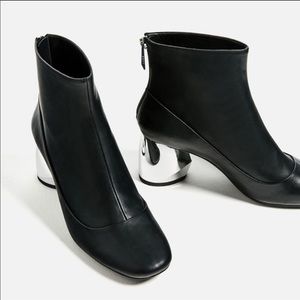 Zara black boots w/silver heel size 8 (39)